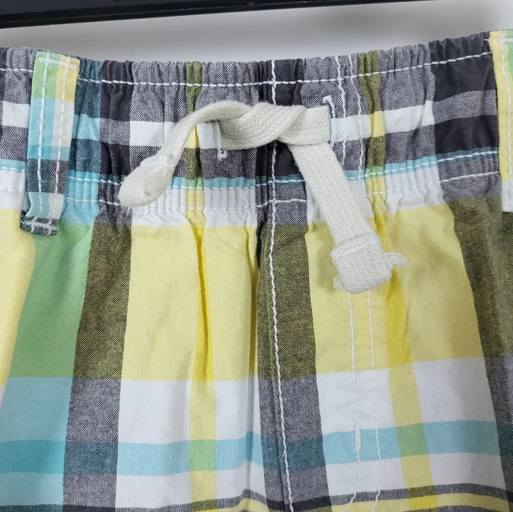 Gymboree Boys 2018 Yellow Gray‎ White Plaid Elastic Waist Cargo Shorts Size 7